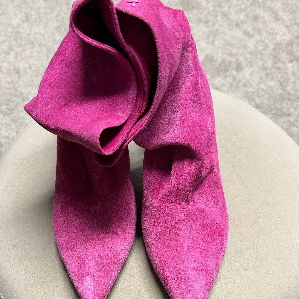 Magenta Suede Pointed-Toe Women's Boots